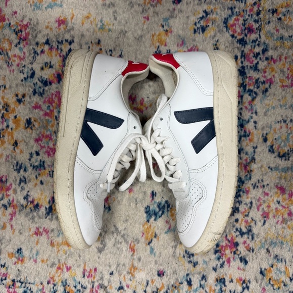 Veja White Red Blue V 10 Leather Sneakers‎ - Picture 6 of 9
